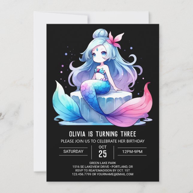 Custom Whimsical Mermaid Birthday Invitation (Front)