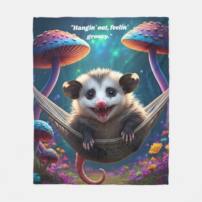 Custom Whimsical Opossum Psychedelic Hippie  Fleece Blanket (Front)