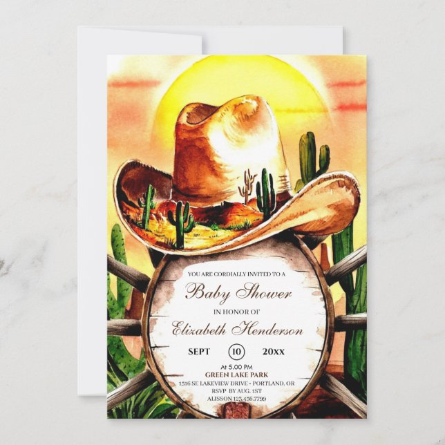 Custom Whimsical Pastel Cowboy Baby Shower Invitation (Front)
