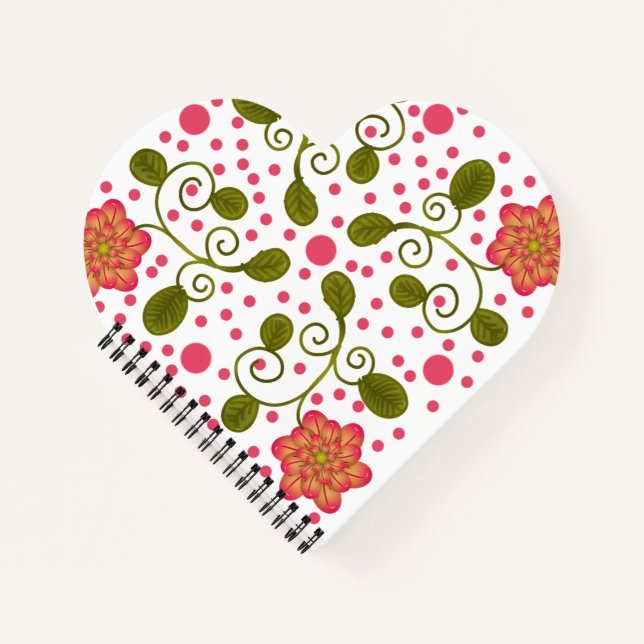 Custom Whimsical Pink Floral & Polka Dot Pattern Notebook (Front)