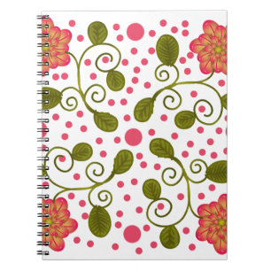 Custom Whimsical Pink Floral & Polka Dot Pattern Notebook