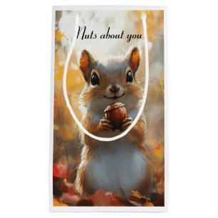 Custom Whimsical Squirrel Nuts About You Woodland Small Gift Bag