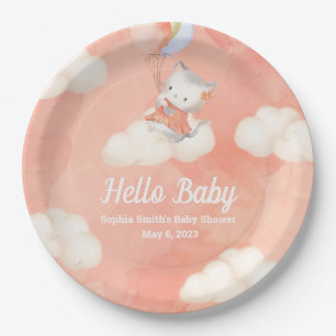 Custom Whimsical Sweet Floating Kitten Baby Girl Paper Plate