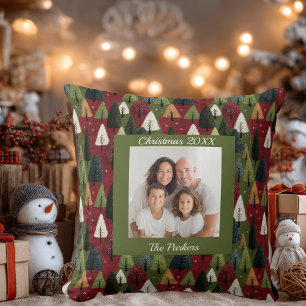 Custom Whimsical Textured Family Photo Christmas Cushion