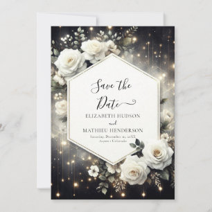 Custom Whimsical White Roses Wedding Save The Date