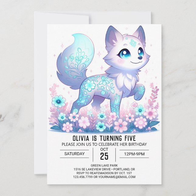 Custom Whimsical Wolf Digital Birthday  Invitation (Front)