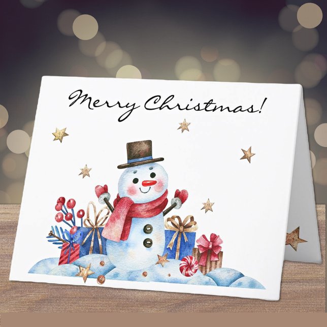 Custom, Whimsy Retro Snowman Merry Christmas Holiday Card (Creator Uploaded)