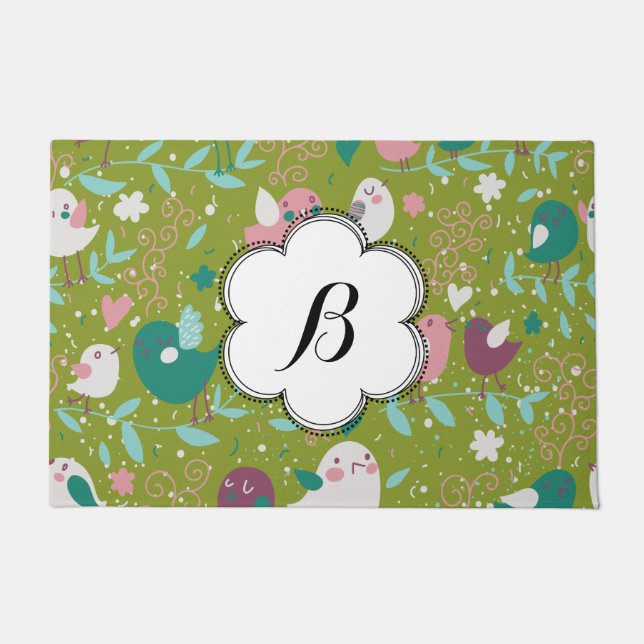 Custom Whimsy Tweety Birds on Vines Garden Doormat (Front)