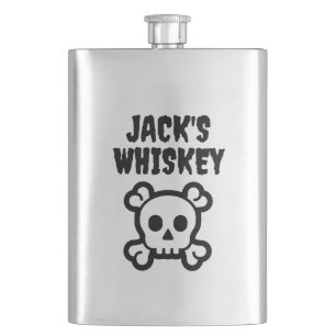 Custom whiskey flask with skull and bones symbol