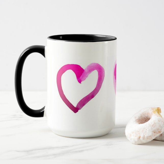 Custom White 15 oz Ringer Hearts Mug By ZAZZ_IT (With Donut)