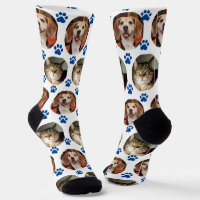 Custom White 2 Pet Photo Blue Paw Prints 