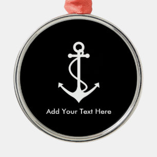 Custom White Anchor Add Your Own Text Metal Ornament