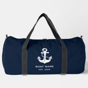 Custom White Anchor Navy Boat Name Duffle Bag