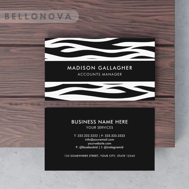 Custom White And Black Zebra Pattern Professional Business Card (Custom White And Black Zebra Pattern Professional Business Card)