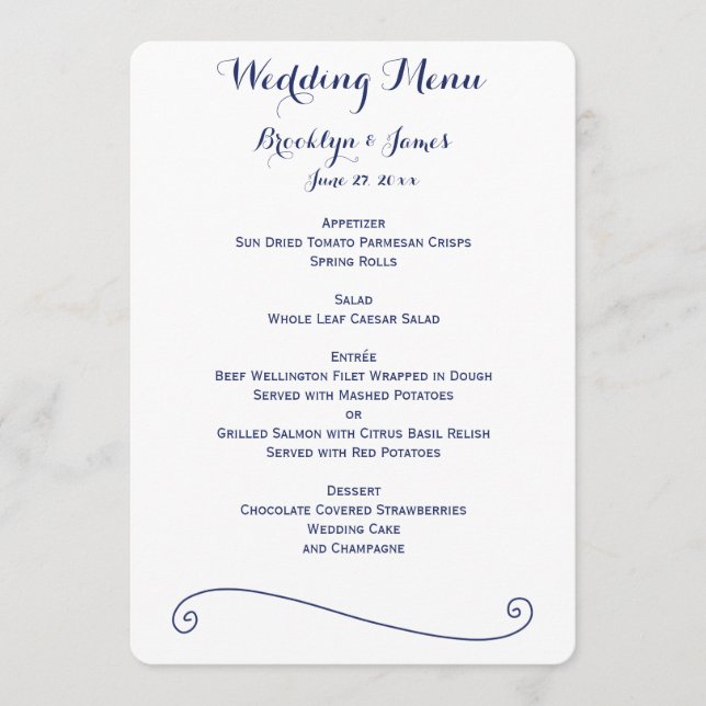 Custom White And Blue Wedding Menu (Front)
