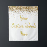 Custom White and Gold Birthday Party Photo Booth Tapestry<br><div class="desc">personalized backdrop sign for her,  girly glam glitter welcome signage,  Customized Fall Autumn Baby shower,  spring summer winter decoration prop,  bridal bachelorette night 40th 50th,  personalised sweet 16 photobooth decor,  1st First quinceanera mis quince,  hen do weekend trip bach,  15th 16th 20th 30th 60th,  70th 80th daughter wife bride</div>