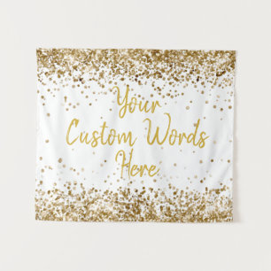 Custom White and Gold Birthday Party Photo Booth  Tapestry