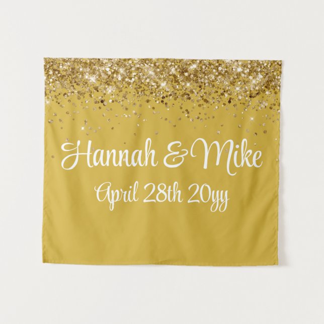 Custom White and Gold Wedding Backdrop Photo Booth Tapestry (Front (Horizontal))