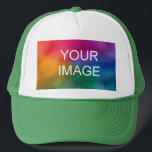 Custom White And Green Elegant Modern Template Trucker Hat<br><div class="desc">Custom White And Green Elegant Modern Template Create Your Own Upload Image Logo Photo White And Green Trucker Hat.</div>