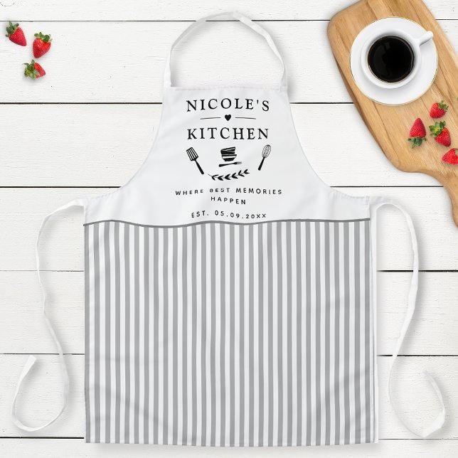 Custom, White and Grey Stripes, Farmhouse Kitchen Apron (Creator Uploaded)