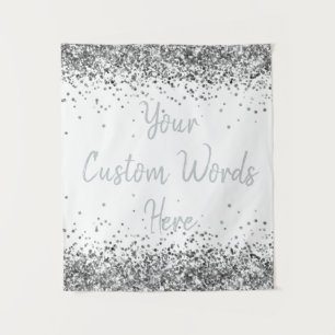 Custom White and Silver Birthday Party Photo Booth Tapestry
