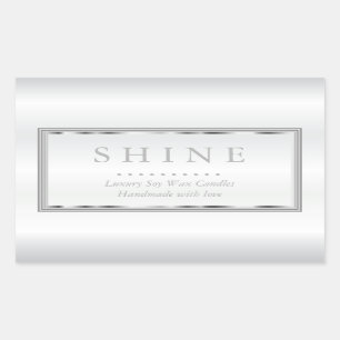Custom White and Silver Rectangular Sticker