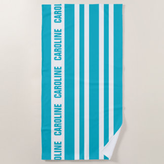 Custom White Aqua Turquoise Blue Stripes Pattern Beach Towel