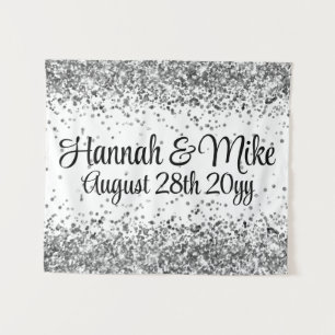 Custom White Black and Silver Wedding Photo Booth Tapestry