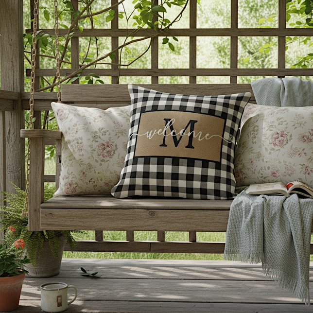 Custom White Black Buffalo Check Tartan Pattern Cushion (Creator Uploaded)