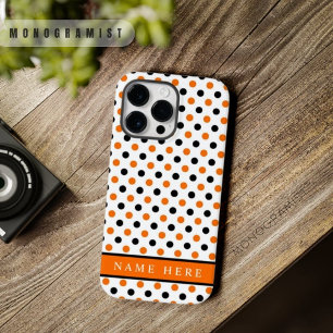 Custom White Black Orange Polka Dot Design  Case-Mate iPhone 14 Pro Max Case