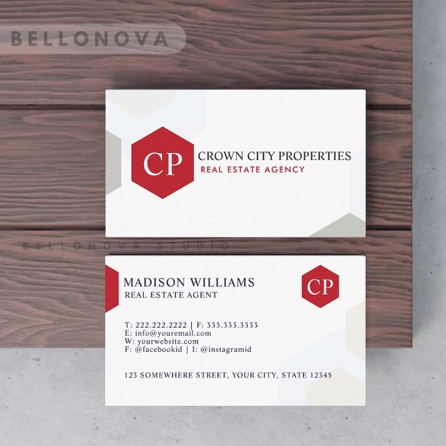 Custom White Black Red Real Estate Agent Business Card (Custom White Black Red Real Estate Agent Business Card)