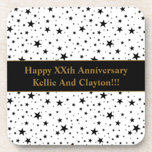 Custom White/Black Stars With Message Anniversary Coaster