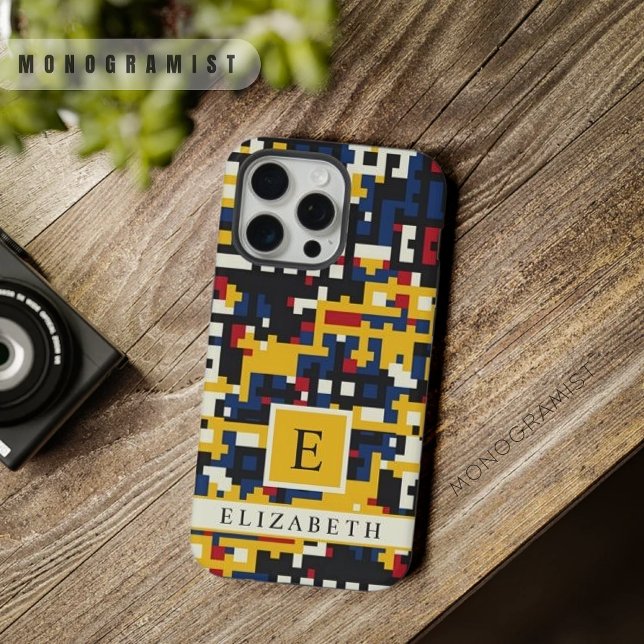 Custom White Black Yellow Blue Pixel Abstract iPhone Case (Custom White Black Yellow Blue Pixel Abstract iPhone Case)