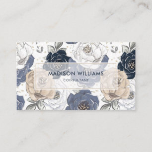 Custom White Blue Pink Floral Pattern Professional Business Card