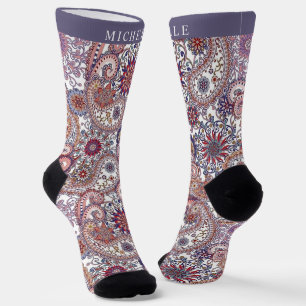 Custom White Blue PInk Purple Paisley Pattern Socks