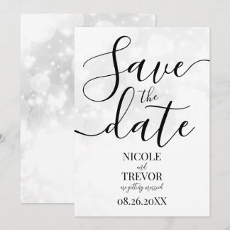 Custom White Bokeh Wedding Save The Date