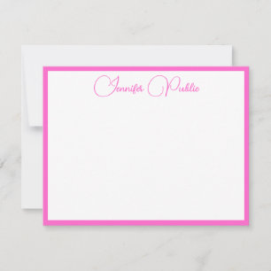 Custom White Border Pink Handwritten Script Name Card