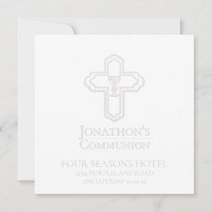 Custom White Boys Cross Communion Collection Invitation