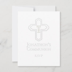 Custom White Boys Cross Communion Collection RSVP Card