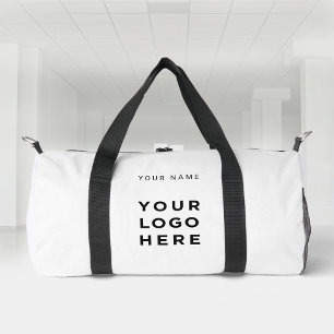 Custom White Business Logo Name Instagram Fitness Duffle Bag