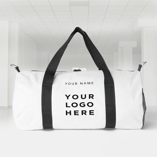 Custom White Business Logo Name Instagram Fitness Duffle Bag (duffle bag)