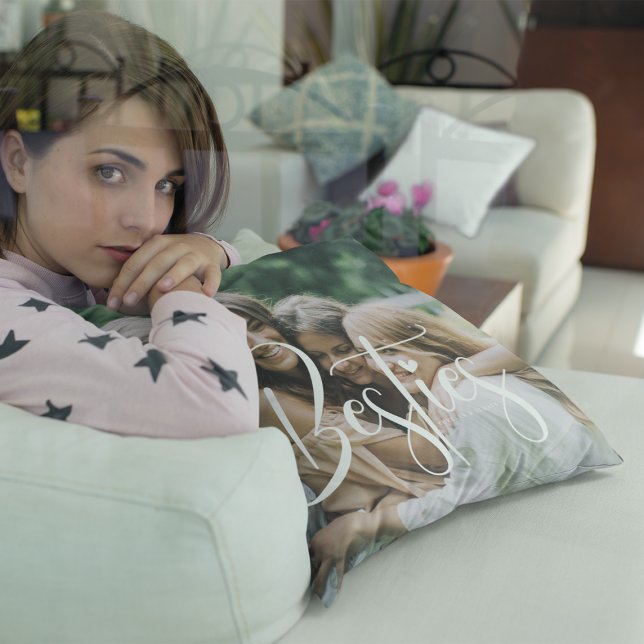 Custom White Calligraphy Besties, Photo & Text Cushion (Creator Uploaded)