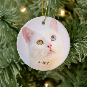 Custom White Cat Photo Personalised Ceramic Ornament