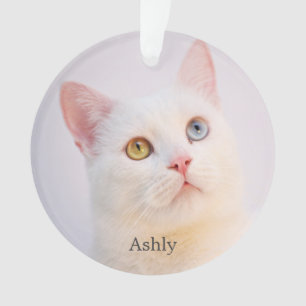 Custom White Cat Photo Personalised Ornament