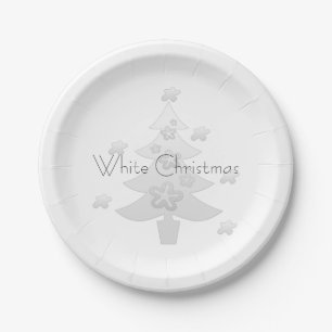 Custom White Christmas Silver Tree Paper Plate
