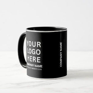 Custom White Company Logo on a Business Black  Mug