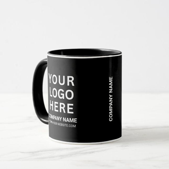 Custom White Company Logo on a Business Black  Mug (Front Left)