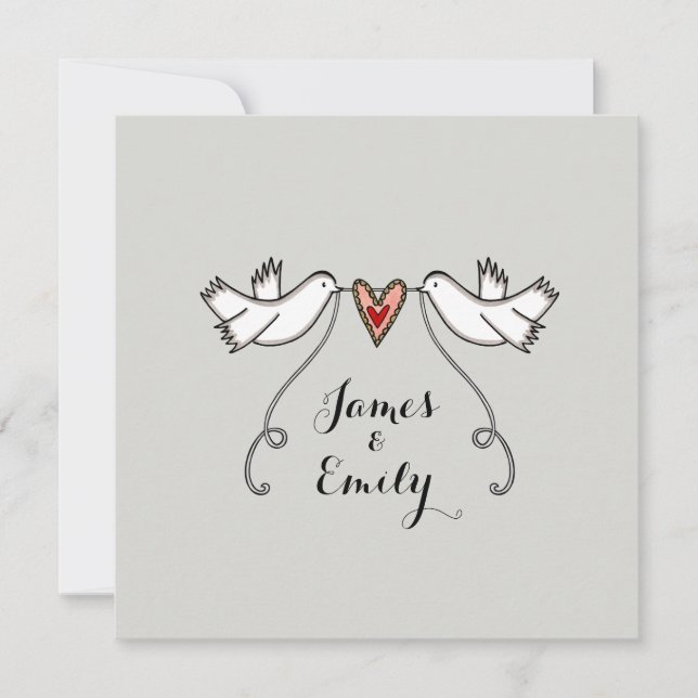 Custom White Doves Love Heart Wedding Invitation (Front)