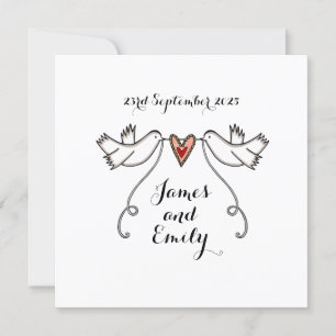 Custom White Doves Love Heart Wedding Invitation