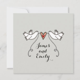 Custom White Doves Love Heart Wedding Invitation